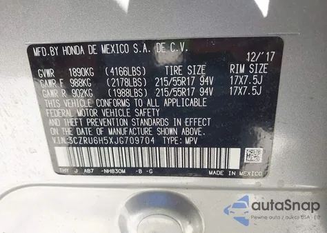 2018 Honda Hr-V Ex from USA, damaged, VIN 3CZRU6H5XJG709704